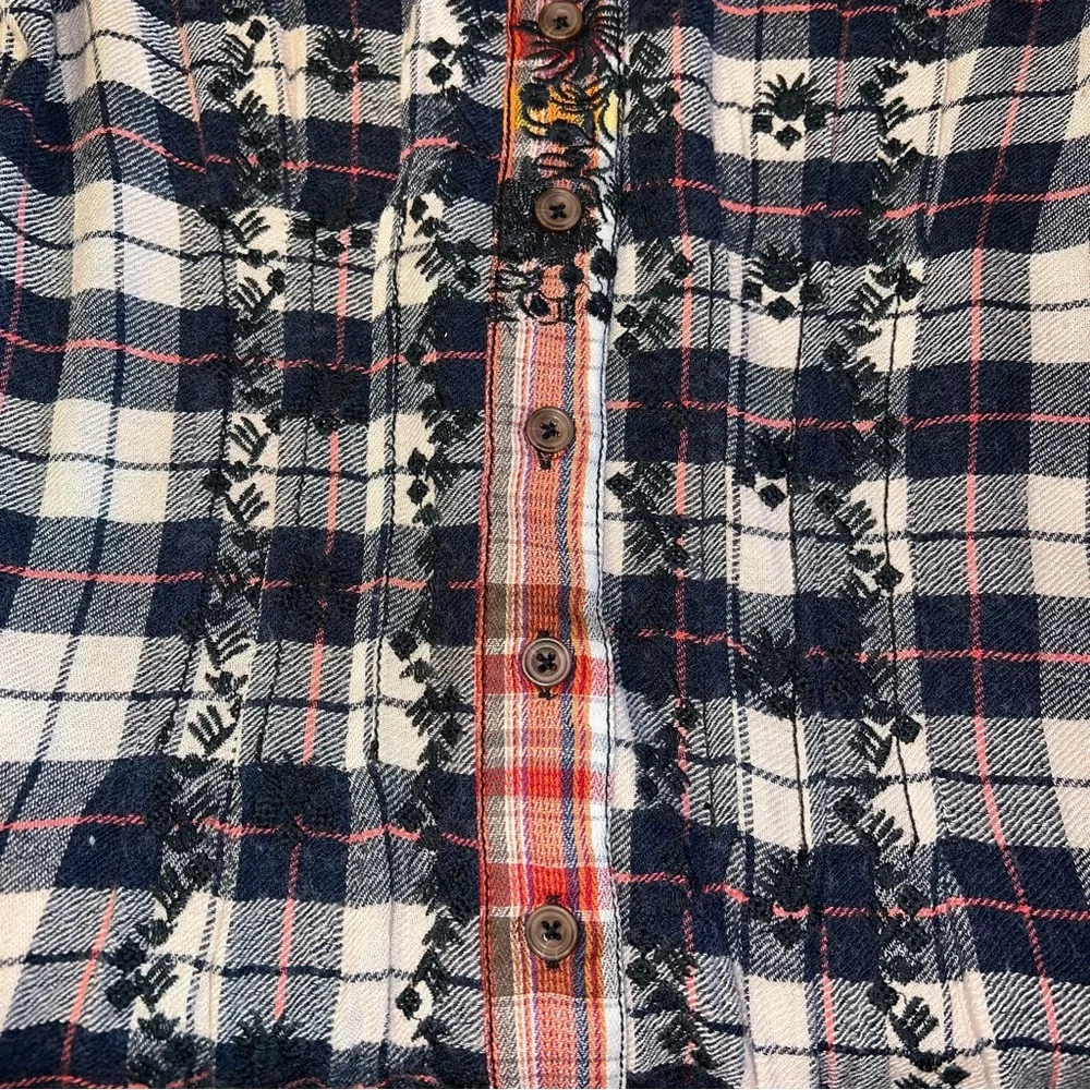 Free People Women’s Plaid Wool Blend Embroidered Long Sleeve Shirt Dress Sz S - Picture 4 of 13